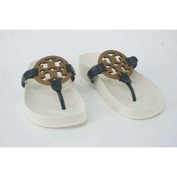 Tory Burch Miller Cloud Leather Thong Sandal SZ 5.5 Logo $298 New White - Picture 8 of 10